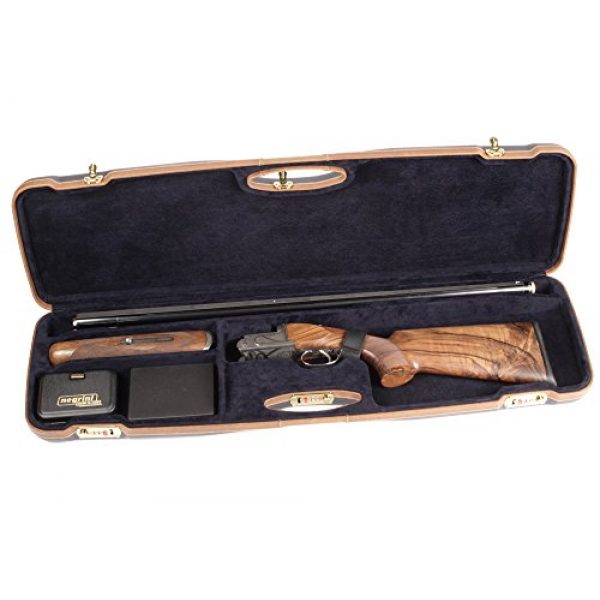 Negrini Cases Rifle Case 5 Negrini Cases 1654LX/5166 O/U Sporter Shotgun Case with Barrel Upright and Forend Off/Accessory Compartment and Luxury Interior, Premium Tan Leather/Blue/Blue