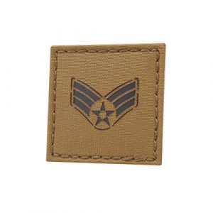 Tactical Freaky Airsoft Morale Patch 1 Coyote IR 2x2 USAF E-4 SRA Senior Airman Rank US Air Forces Tactical Fastener Patch