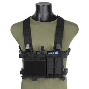 OneTigris Airsoft Tactical Vest 1 OneTigris Chest Rig Panel & Triple Mag Pouch with Tool Pouch (Black)