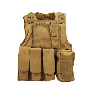 JFFLYIT Airsoft Tactical Vest 1 JFFLYIT Outdoor Sports Tactical Vest Wear Resistant Durable Combat Training Vest Breathable Adjustable CS Vest with Bag Khaki