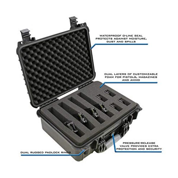 CASEMATIX Pistol Case 4 CASEMATIX 16" Customizable 4 Pistol Multiple Pistol Case - Waterproof & Shockproof Hard Gun Cases for Pistols, Magazines and Accessories - Multi Gun Case for Pistols with Two Layers of 2" Thick Foam