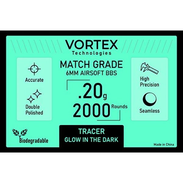 Vortex Technologies Airsoft BB 3 Vortex Premium Tracer BB Glow in The Dark for Airsoft 6mm (Light Green)