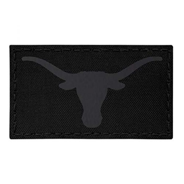 Tactical Freaky Airsoft Morale Patch 1 IR Texas Longhorn Blackout All Black Infrared 3.5x2 IFF Tactical Morale Touch Fastener Patch