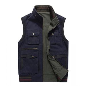 DAFREW Airsoft Tactical Vest 1 DAFREW Men's Reversible Cotton Casual Gilet Vest Outdoor Multi Pockets Full Zip Vests (Color : Black, Size : L)