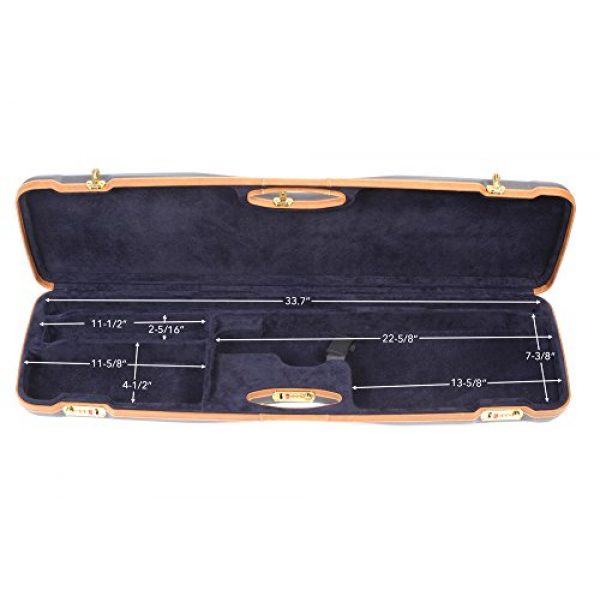 Negrini Cases Rifle Case 2 Negrini Cases 1654LX/5166 O/U Sporter Shotgun Case with Barrel Upright and Forend Off/Accessory Compartment and Luxury Interior, Premium Tan Leather/Blue/Blue