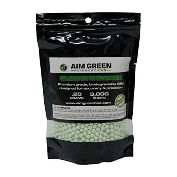 Aim Green Airsoft BB 1 Aim Green: Glow in The Dark Biodegradable Airsoft BBS 6mm - 3,000 Airsoft BBS Pellets .20g Rounds - Spring, Gas, Co2 and AEG Pistols - Precision Rounds for Air Soft Sniper Rifles