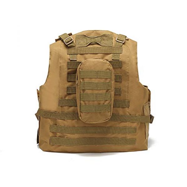 JFFLYIT Airsoft Tactical Vest 2 JFFLYIT Outdoor Sports Tactical Vest Wear Resistant Durable Combat Training Vest Breathable Adjustable CS Vest with Bag Khaki