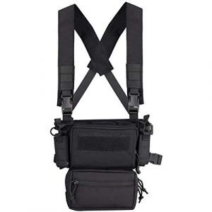 Fachouse Airsoft Tactical Vest 1 Tactical Chest Rig, X Harness Rifle Pistol Magazine Pouch Vest, 500D Military Molle Chest Rig Accessories for Airsoft Shooting Paintball