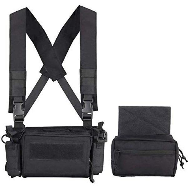 Fachouse Airsoft Tactical Vest 3 Tactical Chest Rig, X Harness Rifle Pistol Magazine Pouch Vest, 500D Military Molle Chest Rig Accessories for Airsoft Shooting Paintball