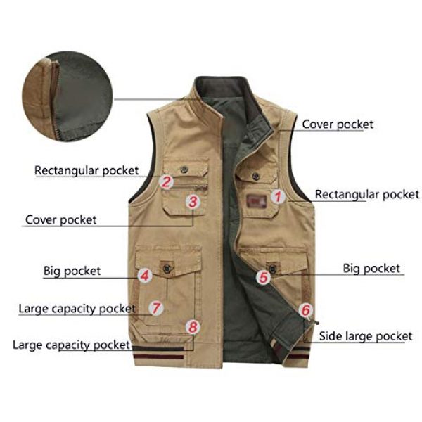DAFREW Airsoft Tactical Vest 5 DAFREW Vest,Double-Sided wear Sleeveless Jacket Multi-Pocket Fishing Vest Jacket Wearing Vest Casual Jacket (Color : Army Green, Size : XXXL)