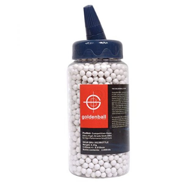 GoldenBall Airsoft BB 1 GoldenBall 0.23g ProSlick Series Professional Sport Airsoft 6mm JDM Spec Japanese Domestic Market Grade Performance BBS - White - 2000rd Bottle