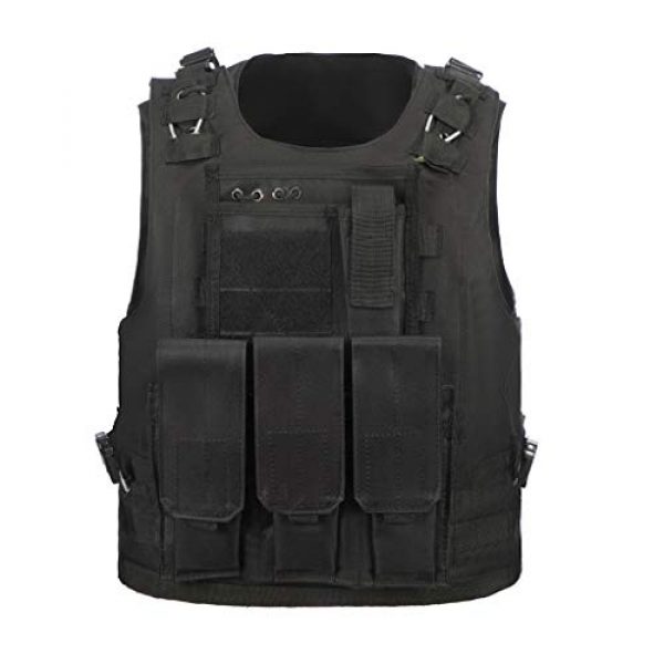 Jipemtra Airsoft Tactical Vest 4 Jipemtra Tactical MOLLE Airsoft Vest Adjustable Paintball Combat Training Vest Detachable (Black)
