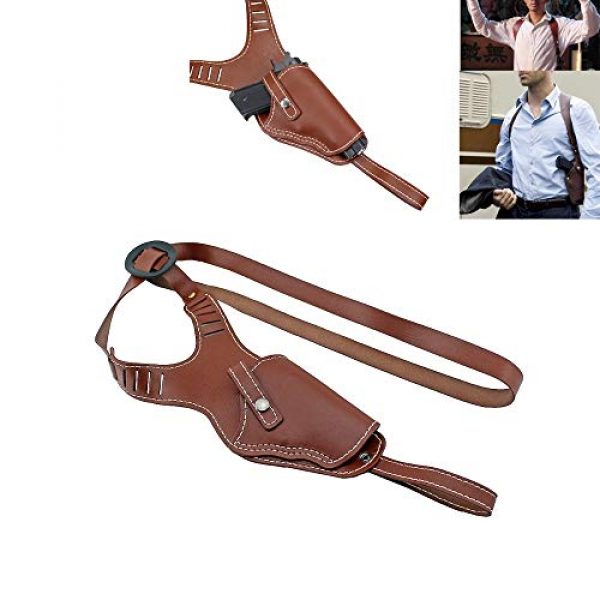 PG Airsoft Gun Holster 1 PG Vertical Shoulder Holster Brown Leather Cross Harness Gun Holster Right Hand Hunting Pistol Bag Fits Medium Frame Auto Handguns