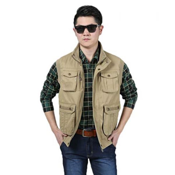 DAFREW Airsoft Tactical Vest 3 DAFREW Men's Vest Outdoor Leisure Vest Cotton Sleeveless Jacket Autumn and Winter Warm Multi-Pocket Vest Vest (Color : Khaki, Size : XL)