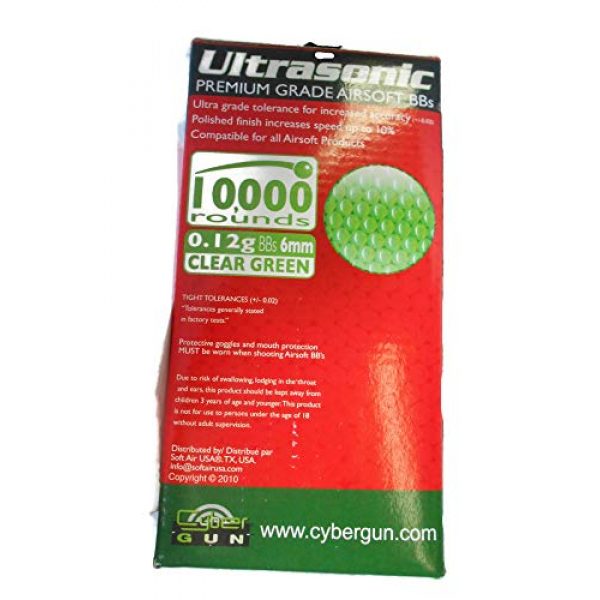 Ultrasonic Airsoft BB 3 Ultrasonic Premuim Grade Airsoft BBs, Clear Green 0.12g/6mm, 10,000 Count