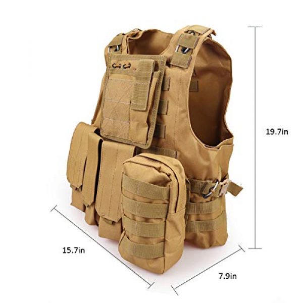 JFFLYIT Airsoft Tactical Vest 4 JFFLYIT Outdoor Sports Tactical Vest Wear Resistant Durable Combat Training Vest Breathable Adjustable CS Vest with Bag Khaki
