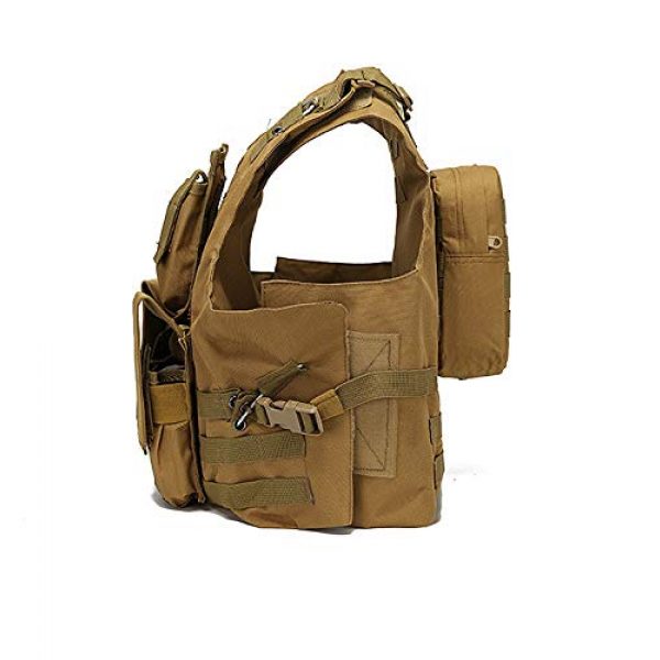 JFFLYIT Airsoft Tactical Vest 3 JFFLYIT Outdoor Sports Tactical Vest Wear Resistant Durable Combat Training Vest Breathable Adjustable CS Vest with Bag Khaki