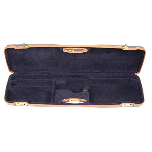 Negrini Cases Rifle Case 3 Negrini Cases 1654LX/5166 O/U Sporter Shotgun Case with Barrel Upright and Forend Off/Accessory Compartment and Luxury Interior, Premium Tan Leather/Blue/Blue
