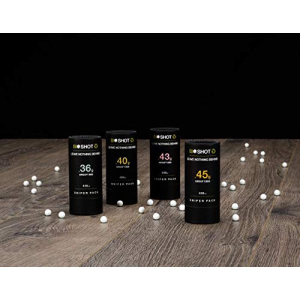 BioShot Airsoft BB 2 BioShot Biodegradable Airsoft BBS - Tuner Pack Super Slick Seamless Sniper Weight Competition Match Grade for All 6mm Airsoft Guns and Accessories (4 400rd Packs, White)
