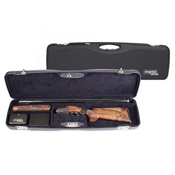 Negrini Cases Rifle Case 4 Negrini Cases 1654LR/5165 O/U Sporter Shotgun Case with Barrel Upright and Forend Off/Accessory Compartment and Luxury Interior, Blue/Blue