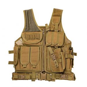 Jipemtra Airsoft Tactical Vest 1 Jipemtra Tactical MOLLE Airsoft Vest Adjustable Paintball Combat Training Vest Detachable for Hunting Mountaineering Outdoors (Tan)