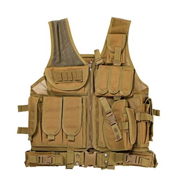 Jipemtra Airsoft Tactical Vest 1 Jipemtra Tactical MOLLE Airsoft Vest Adjustable Paintball Combat Training Vest Detachable for Hunting Mountaineering Outdoors (Tan)