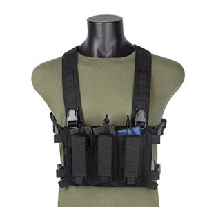 OneTigris Airsoft Tactical Vest 1 OneTigris Mini Chest Rig & Triple Kangaroo Mag Pouch Tactical Placard 02 (Black)