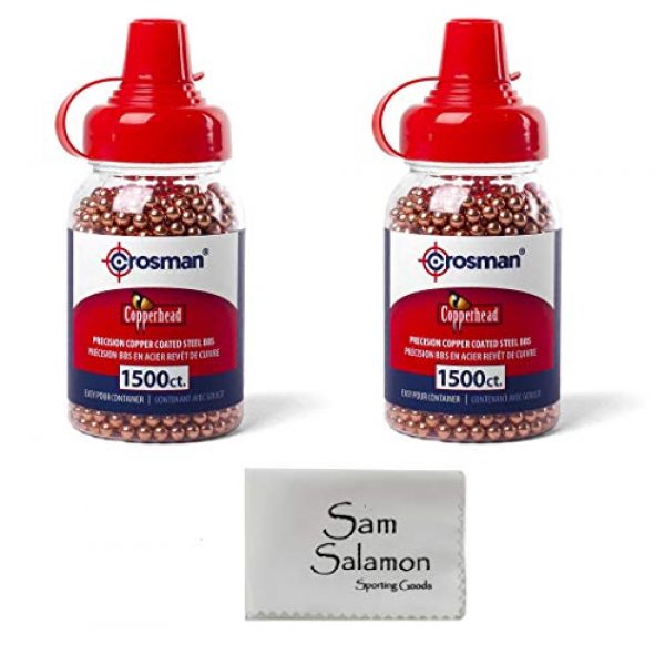 Crosman Air Gun Pellet 1 Crosman Copperhead 4.5mm Copper Coated BBS in EZ-Pour Bottle for BB Air Pistols and BB Air Rifles (2 Pack) w/Micro Sam Salamon Cloth