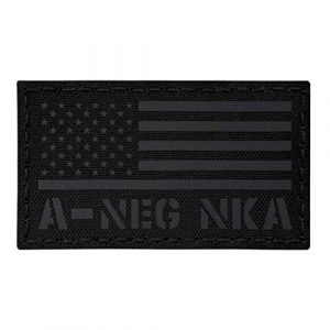 Tactical Freaky Airsoft Morale Patch 1 IR Blackout USA Flag ANEG A- Blood Type NKA NKDA Infrared Tactical Morale Fastener Patch