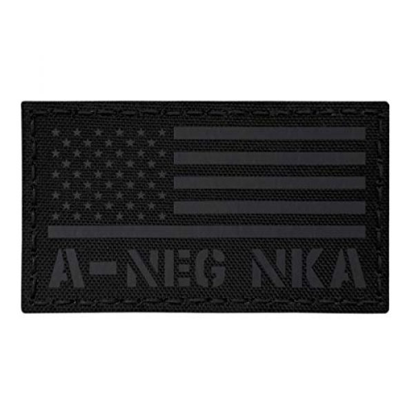Tactical Freaky Airsoft Morale Patch 1 IR Blackout USA Flag ANEG A- Blood Type NKA NKDA Infrared Tactical Morale Fastener Patch