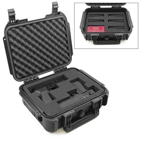 CASEMATIX Pistol Case 1 CASEMATIX 14" Two Gun Hard Case for 2 Handguns - Waterproof & Shockproof 2 Pistol Hard Case, Double Handgun Case with Accessory Storage for Multiple Magazines, Ammo Box and Other Accessories