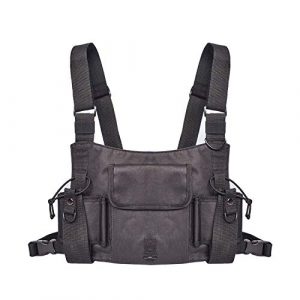 DETECH Airsoft Tactical Vest 1 DETECH Black Camouflage Hunting Radio Harness Chest Rig Front Pack Pouch Holster Vest Rig for Two Way Radio
