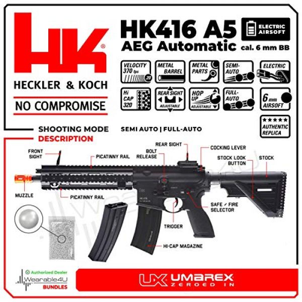 Wearable4U Airsoft Rifle 2 Umarex Elite Force HK Heckler & Koch 416 A5 AEG Electric Automatic 6mm BB Rifle Airsoft Gun with Wearable4U Bundle