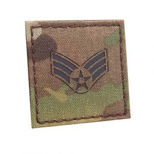 Tactical Freaky Airsoft Morale Patch 1 Multicam IR 2x2 USAF E-4 SRA Senior Airman Rank US Air Forces Tactical Hook&Loop Patch