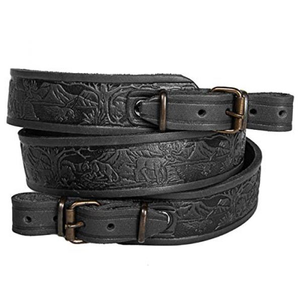 Free2Buy Airsoft Gun Sling 1 Free2Buy Rifle Sling Gun Shoulder Genuine Leather Adjustable Belt for Hunting Outdoor Tactical Shotgun Sling Strap Shotgun Embossed Black/Brown