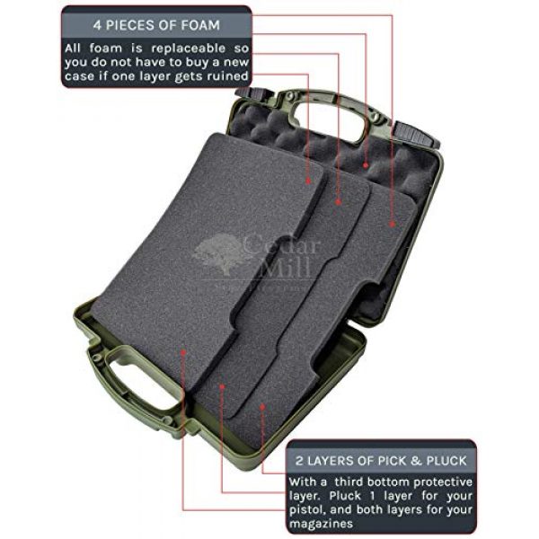 Cedar Mill Fine Firearms Pistol Case 5 GREEN Hard Gun Case Pistol Case - TSA Approved, Lifelong-Durability Hand Gun Cases for Pistols - DS2TeK Handgun Case w/ Dual-Lock System with Foam Inserts - Military-Grade Pistol Case for Handguns