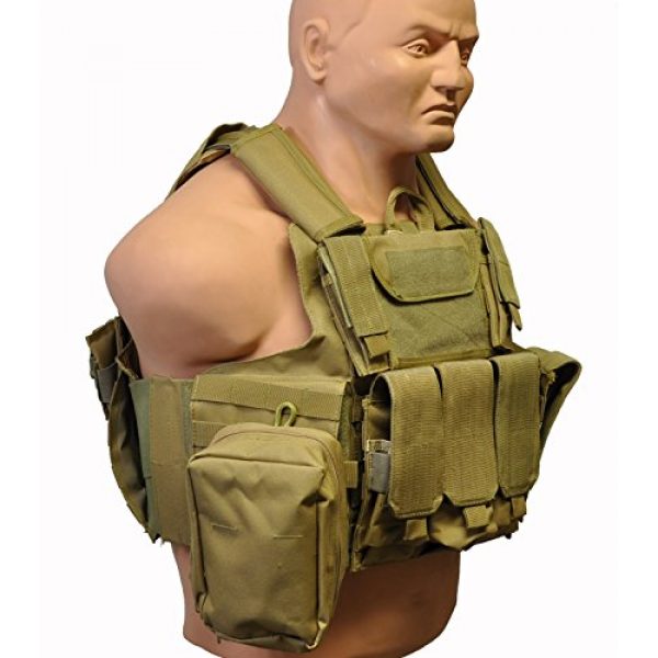 KTW Products Airsoft Tactical Vest 3 KTW Law Enforcement Military Airsoft Tactical Molle Vest M-XL w/Multiple Pouches (TAN)