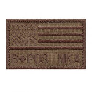 LEGEEON Airsoft Morale Patch 1 LEGEEON BPOS B POS Blood Type Tan Coyote USA America Flag NKA NKDA No Known Allergies IFAK Morale Tactical Fastener Patch
