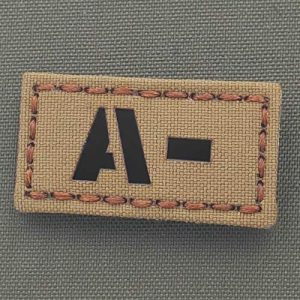 Tactical Freaky Airsoft Morale Patch 1 IR Coyote ANEG A- Blood Type 1x2 Tan First Aid Kit IFAK OCP Tactical Morale Hook-and-Loop Patch