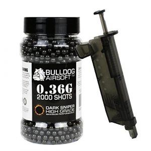 BULLDOG AIRSOFT Airsoft BB 1 Bulldog 0.36g 2000 Dark Sniper Airsoft BB Pellets Black with Speed Loader