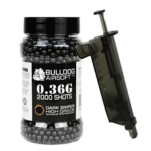 BULLDOG AIRSOFT Airsoft BB 1 Bulldog 0.36g 2000 Dark Sniper Airsoft BB Pellets Black with Speed Loader