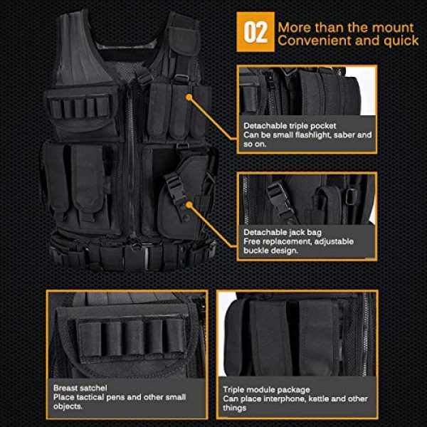 A0ZBZ Airsoft Tactical Vest 5 A0ZBZ Tactical Vest, Multi-Pocket Sports Vest, Polyester Adjustable Lightweight Combat-Vest for Games or Training, Outdoor Hunting Hiking Equipment