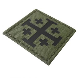 Tactical Freaky Airsoft Morale Patch 1 OD Green Olive Drab Infrared IR Order Holy Sepulchre Jerusalem Cross 2x2 Templar Tactical Morale Touch Fastener Patch