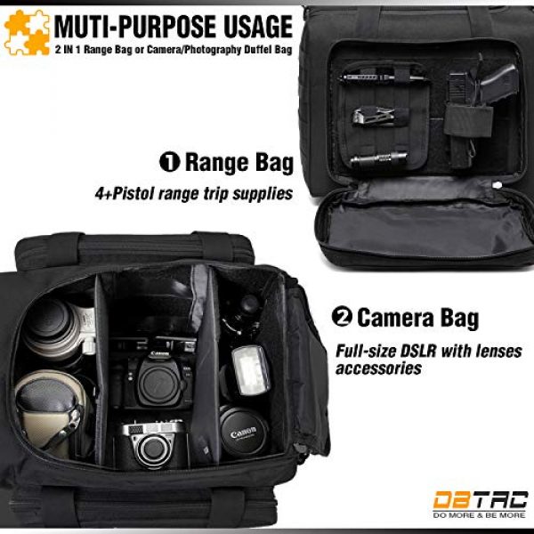 DBTAC Pistol Case 6 DBTAC Gun Range Bag Large | Tactical 4+ Pistol Shooting Range Duffle Bag for Handguns and Ammo with 2X Removable Hook & Loop Divider for DSLR | US Flag Patch + Universal Holster Included