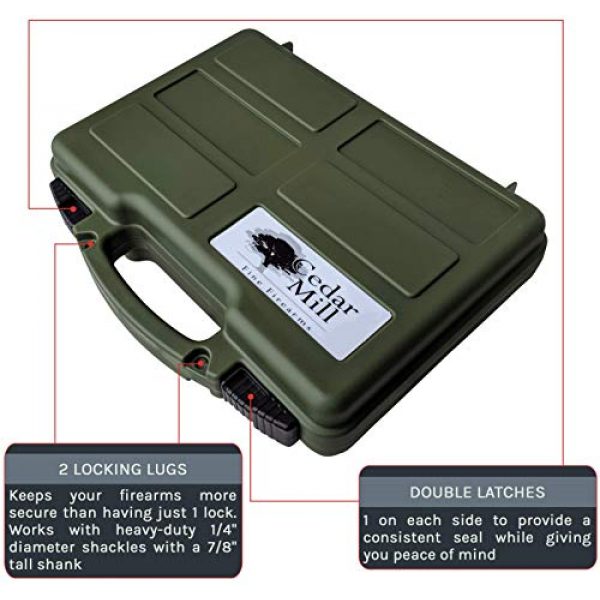 Cedar Mill Fine Firearms Pistol Case 6 GREEN Hard Gun Case Pistol Case - TSA Approved, Lifelong-Durability Hand Gun Cases for Pistols - DS2TeK Handgun Case w/ Dual-Lock System with Foam Inserts - Military-Grade Pistol Case for Handguns