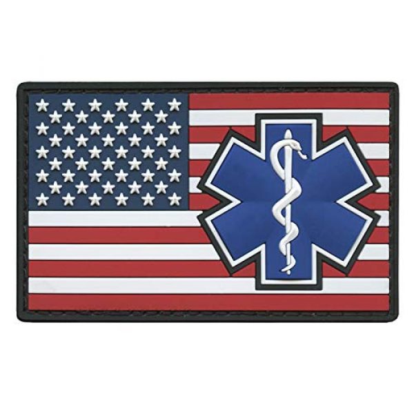 LEGEEON Airsoft Morale Patch 1 USA America Flag Star of Life EMS EMT Paramedic Medic MED Tactical Morale PVC Rubber Touch Fastener