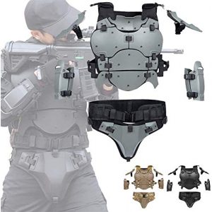 EBWLI Airsoft Tactical Vest 1 EBWLI Paintball Helmet and Armor Set, Hunting Paintball Protective Carrier Shooting Accessories with Waist Belt, for Airsoft/Nerf Game/Paintball,Black (Color : Gray)