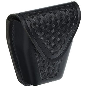 Safariland Handcuff Pouch 1 Safariland Model 190 Handcuff Case with Top Flap and Tapered Bottom, Black, Basketweave with Hidden Snap, for Standard Hinged Handcuffs