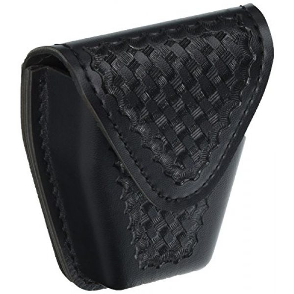 Safariland Handcuff Pouch 1 Safariland Model 190 Handcuff Case with Top Flap and Tapered Bottom, Black, Basketweave with Hidden Snap, for Standard Hinged Handcuffs