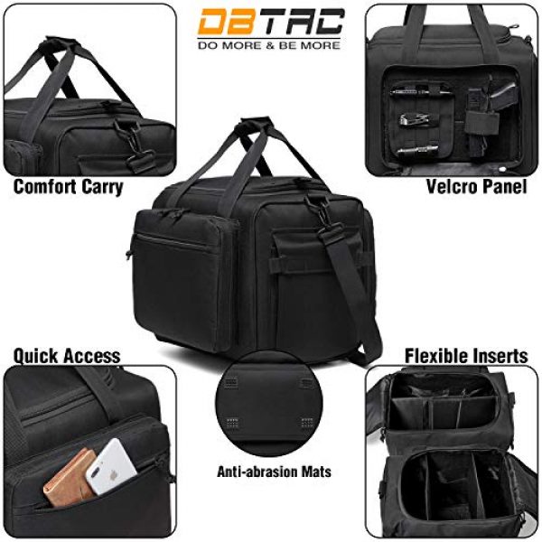 DBTAC Pistol Case 5 DBTAC Gun Range Bag Large | Tactical 4+ Pistol Shooting Range Duffle Bag for Handguns and Ammo with 2X Removable Hook & Loop Divider for DSLR | US Flag Patch + Universal Holster Included